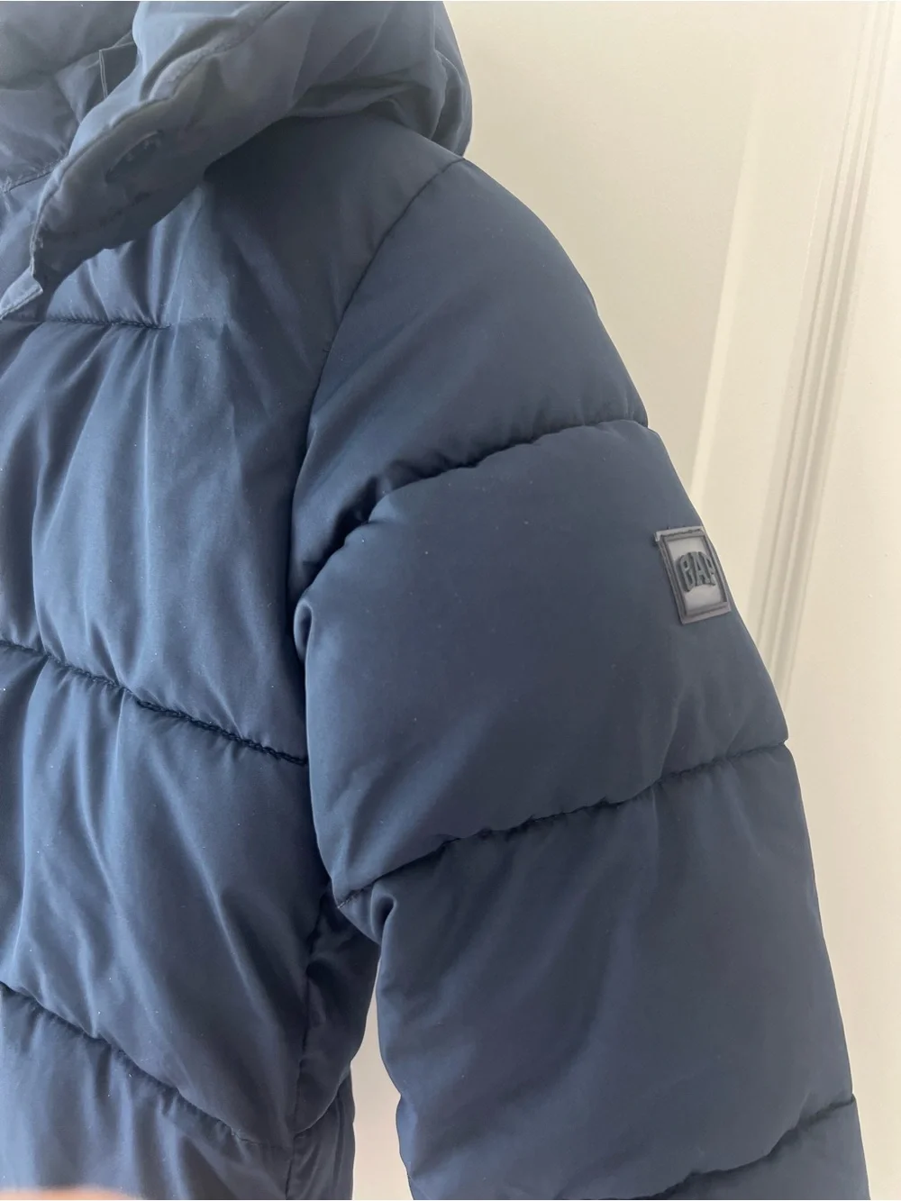 GAP Kids Warmest Puffer Jacket Navy Blue Quilted Hooded Winter Coat Size S 6 7